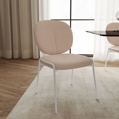 Celestial Modern Boucle Dining Side Chair with Black/White Powder Coated Iron Frame
