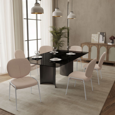 Celestial Modern Boucle Dining Side Chair with Black/White Powder Coated Iron Frame