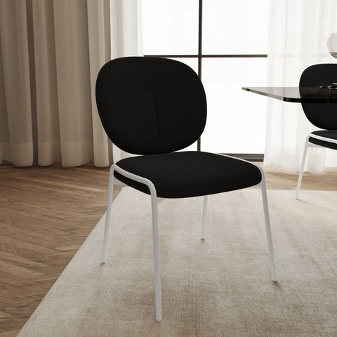 Celestial Modern Boucle Dining Side Chair with Black/White Powder Coated Iron Frame