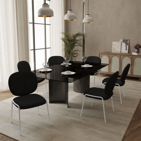 Celestial Modern Boucle Dining Side Chair with Black/White Powder Coated Iron Frame