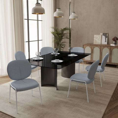 Celestial Modern Boucle Dining Side Chair with Black/White Powder Coated Iron Frame