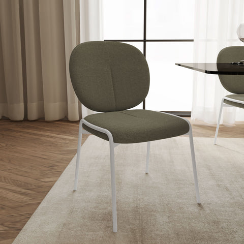 Celestial Modern Boucle Dining Side Chair with Black/White Powder Coated Iron Frame