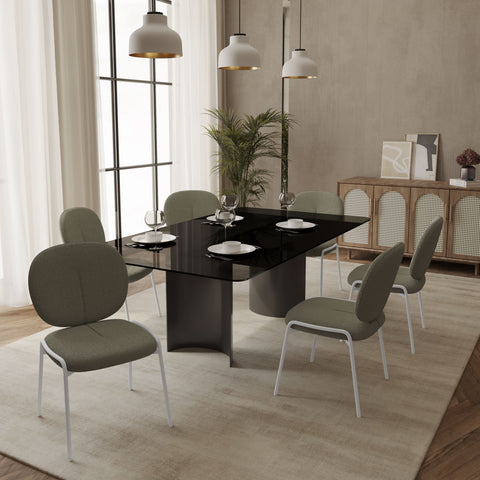 Celestial Modern Boucle Dining Side Chair with Black/White Powder Coated Iron Frame