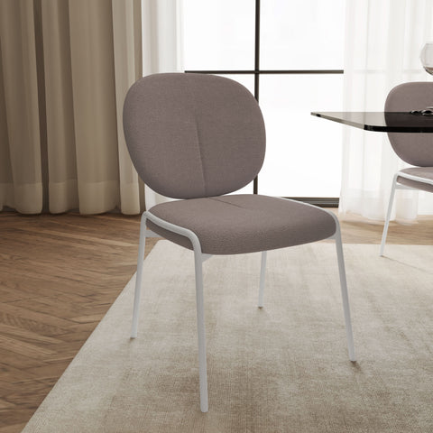 Celestial Modern Boucle Dining Side Chair with Black/White Powder Coated Iron Frame