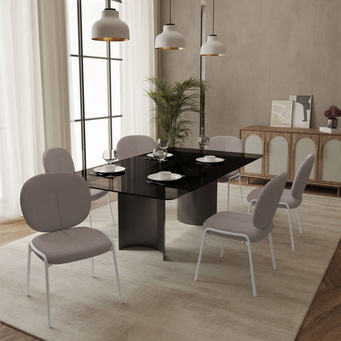 Celestial Modern Boucle Dining Side Chair with Black/White Powder Coated Iron Frame