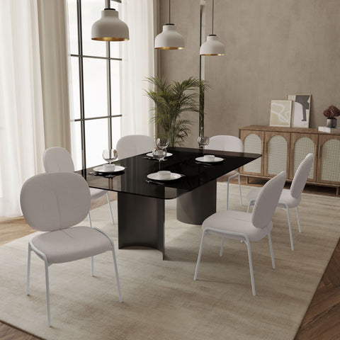 Celestial Modern Boucle Dining Side Chair with Black/White Powder Coated Iron Frame