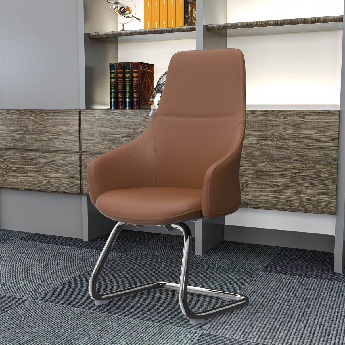 Celeste Leather Conference Office Chair with Upholstered Seat and Armrest