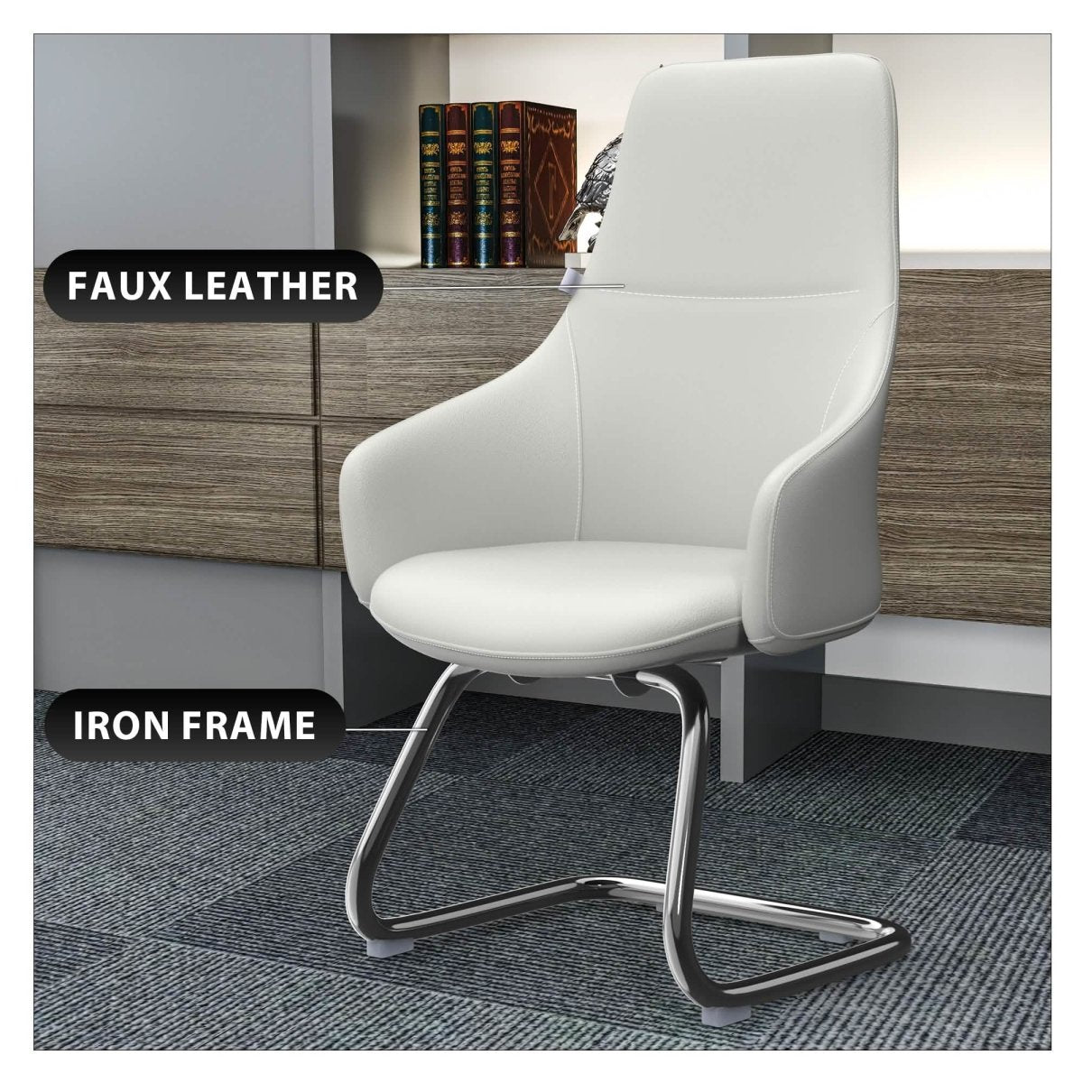 Celeste Leather Conference Office Chair with Upholstered Seat and Armrest