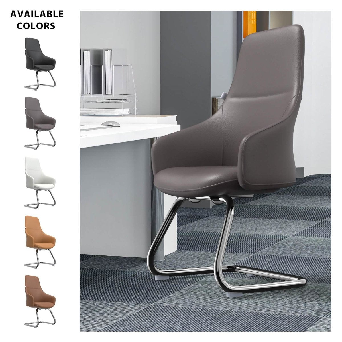 Celeste Leather Conference Office Chair with Upholstered Seat and Armrest