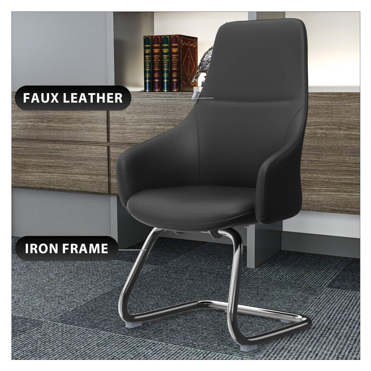 Celeste Leather Conference Office Chair with Upholstered Seat and Armrest