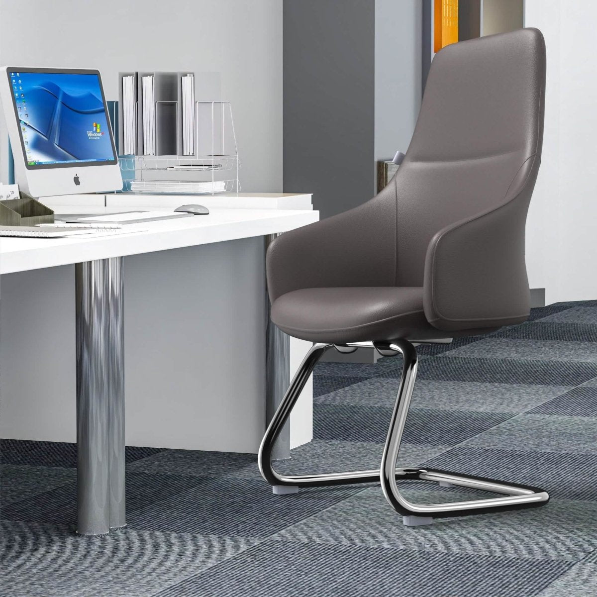 Celeste Leather Conference Office Chair with Upholstered Seat and Armrest