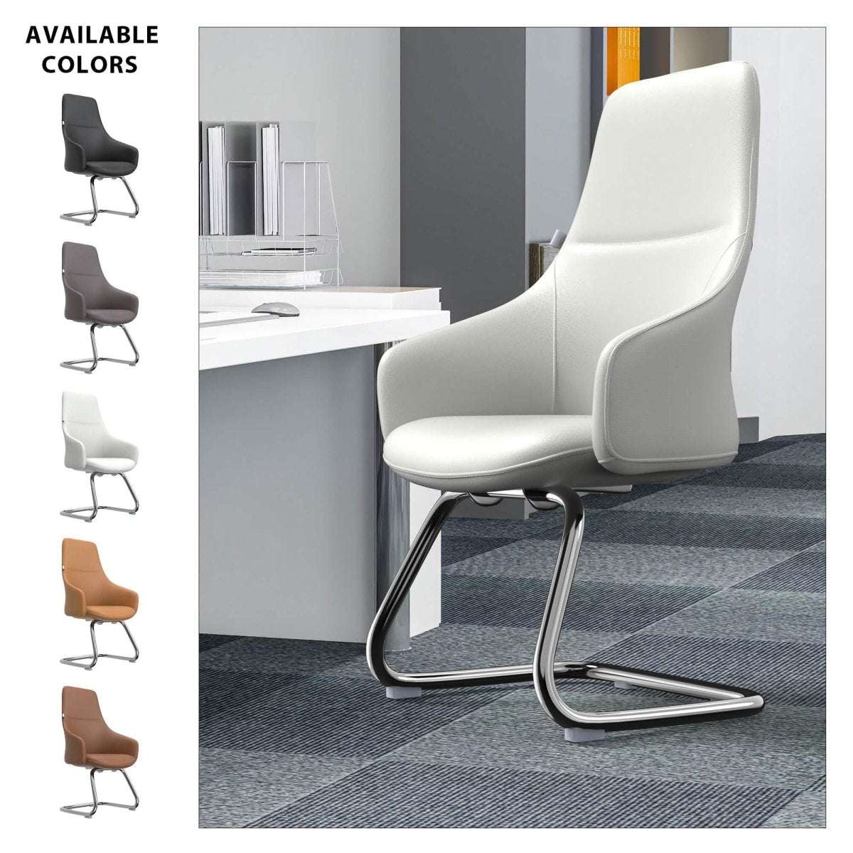 Celeste Leather Conference Office Chair with Upholstered Seat and Armrest