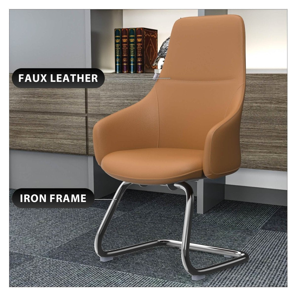 Celeste Leather Conference Office Chair with Upholstered Seat and Armrest