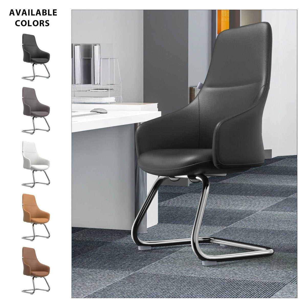 Celeste Leather Conference Office Chair with Upholstered Seat and Armrest