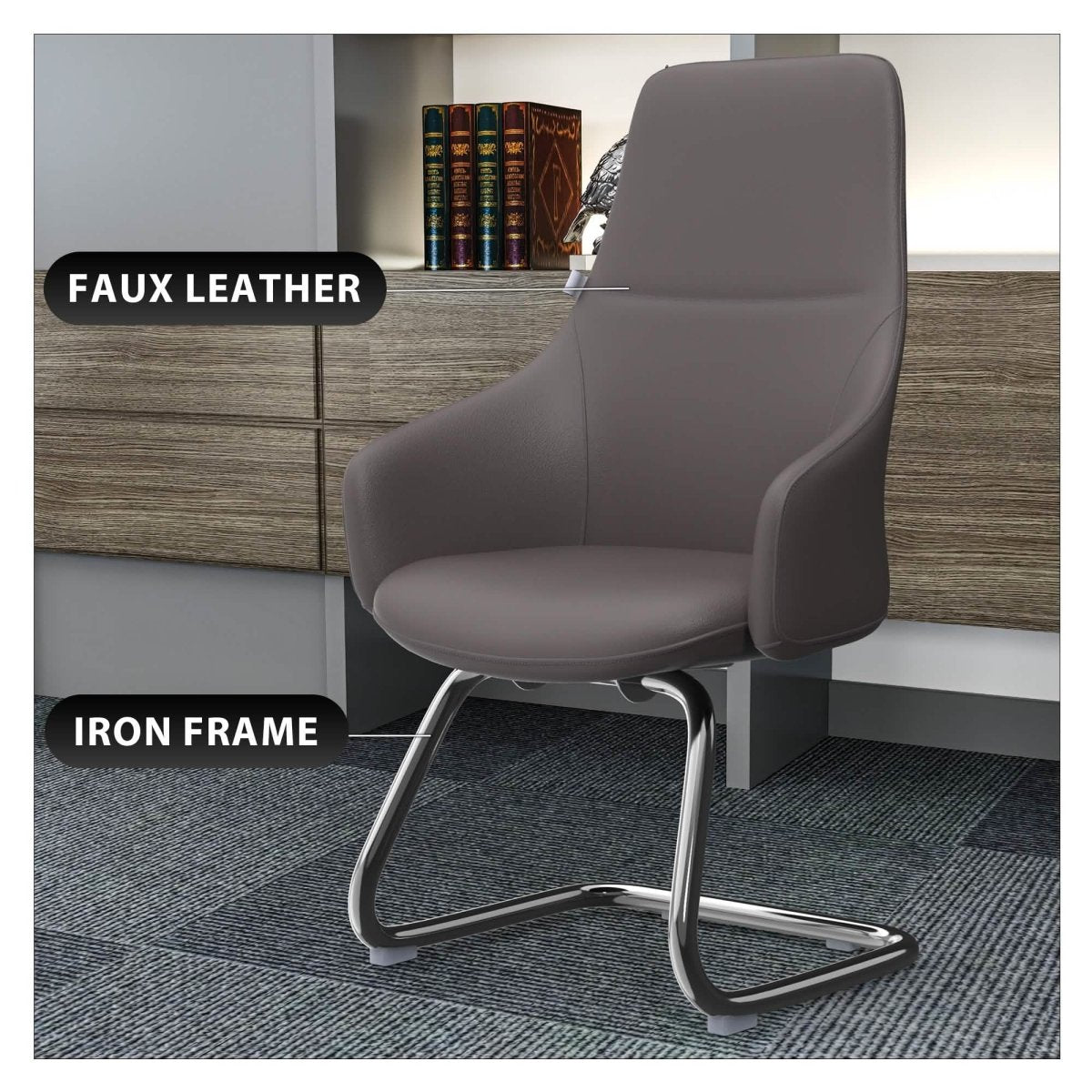 Celeste Leather Conference Office Chair with Upholstered Seat and Armrest