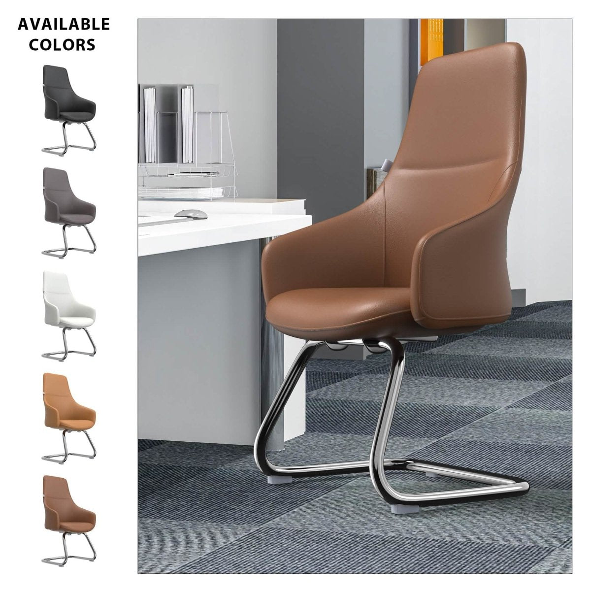 Celeste Leather Conference Office Chair with Upholstered Seat and Armrest