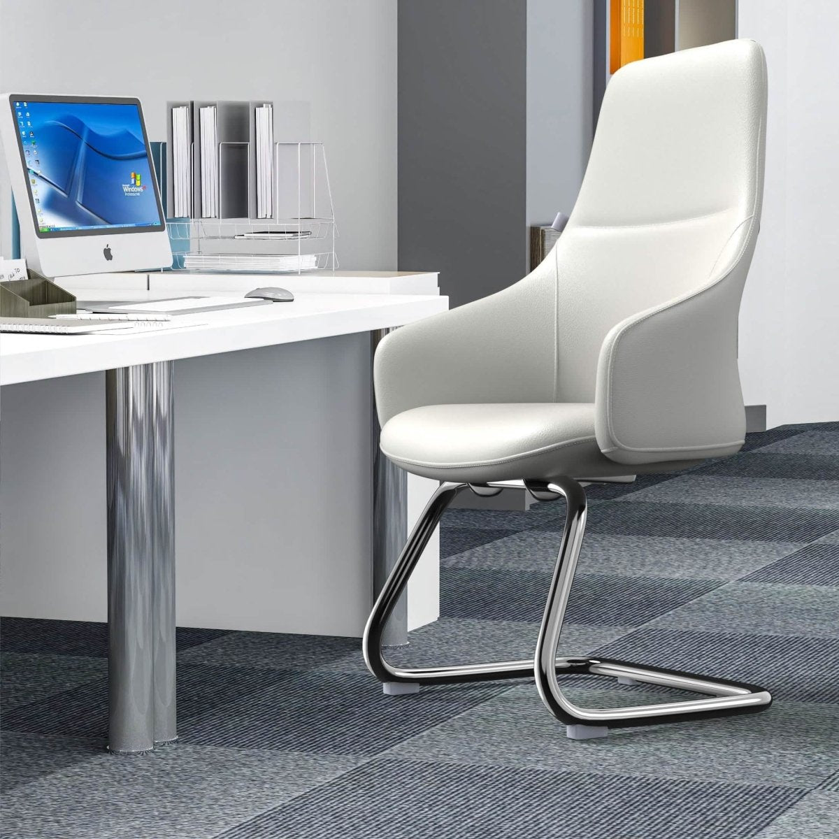 Celeste Leather Conference Office Chair with Upholstered Seat and Armrest