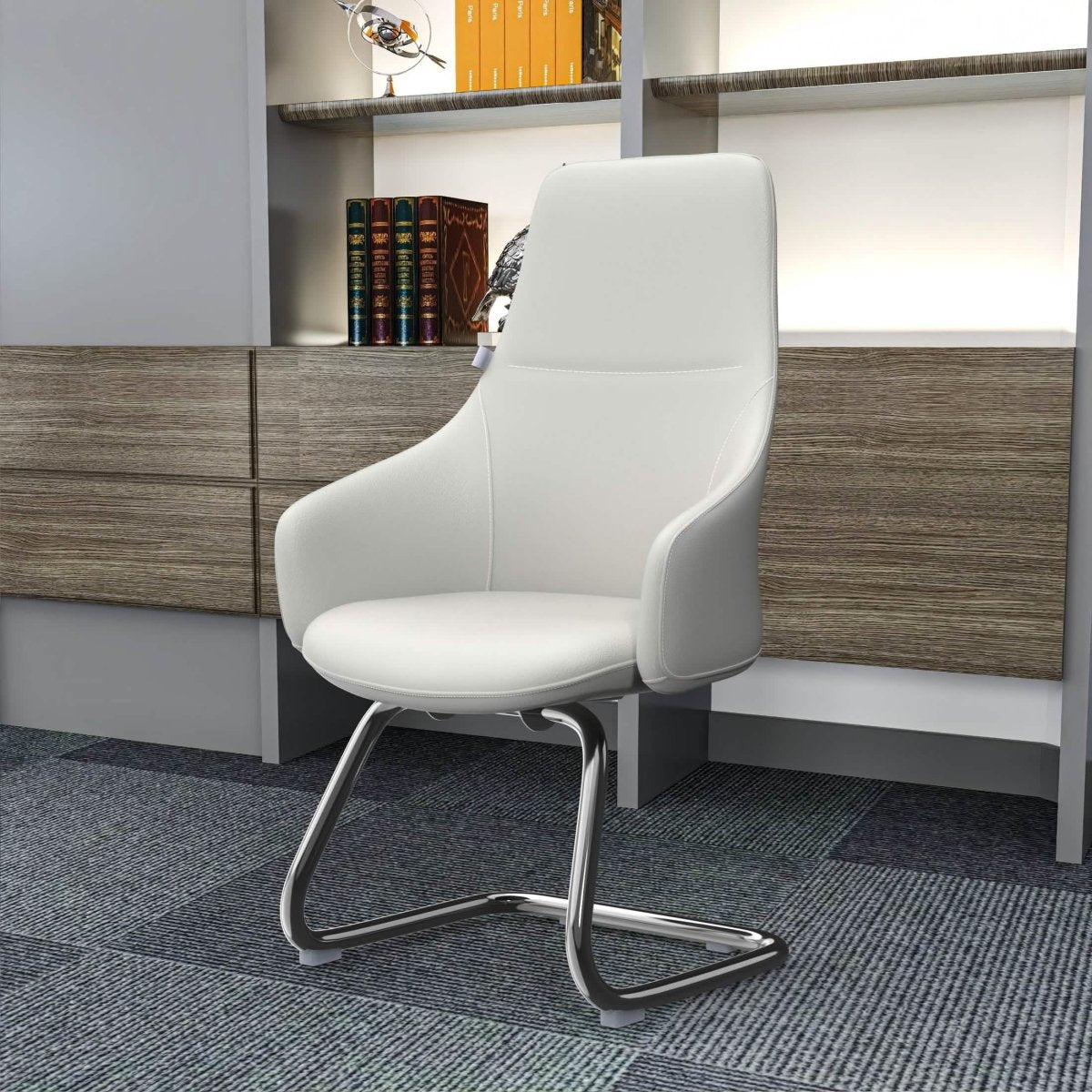 Celeste Leather Conference Office Chair with Upholstered Seat and Armrest