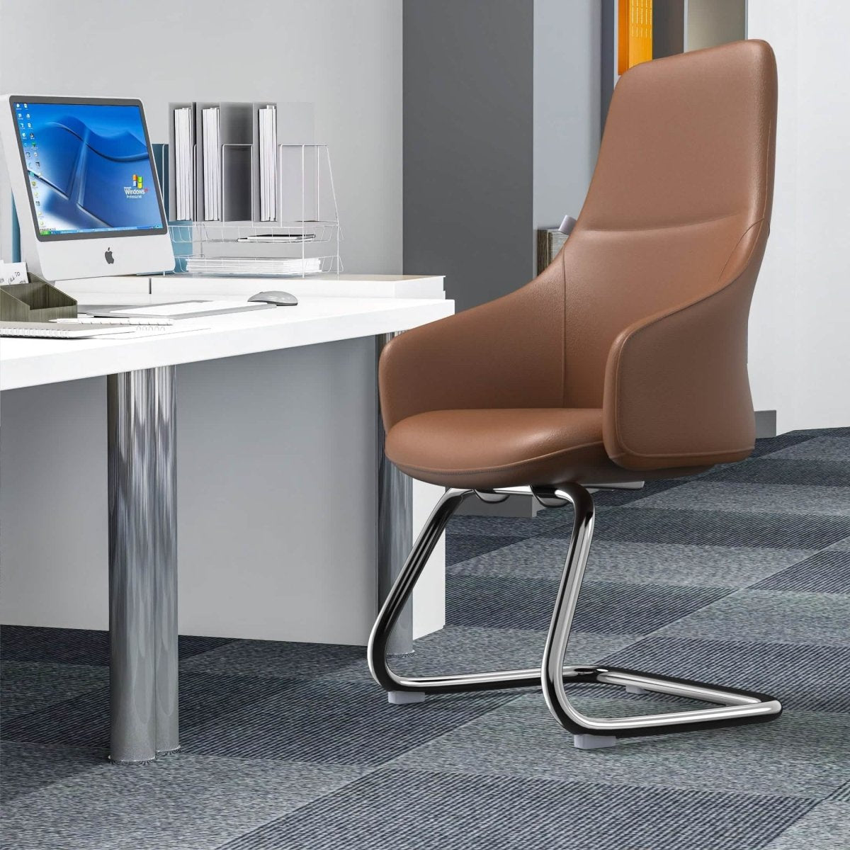 Celeste Leather Conference Office Chair with Upholstered Seat and Armrest