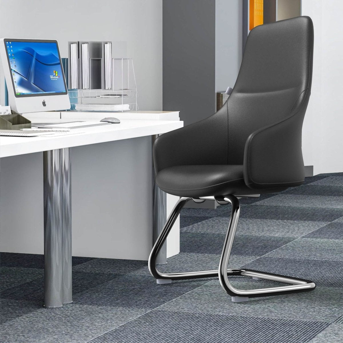 Celeste Leather Conference Office Chair with Upholstered Seat and Armrest