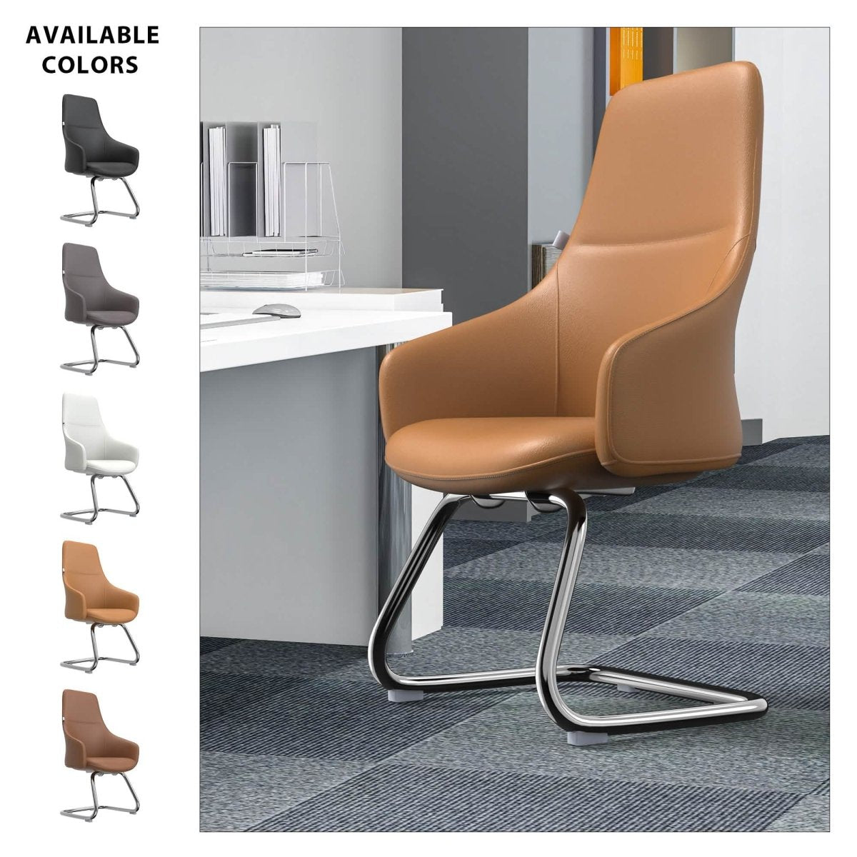 Celeste Leather Conference Office Chair with Upholstered Seat and Armrest