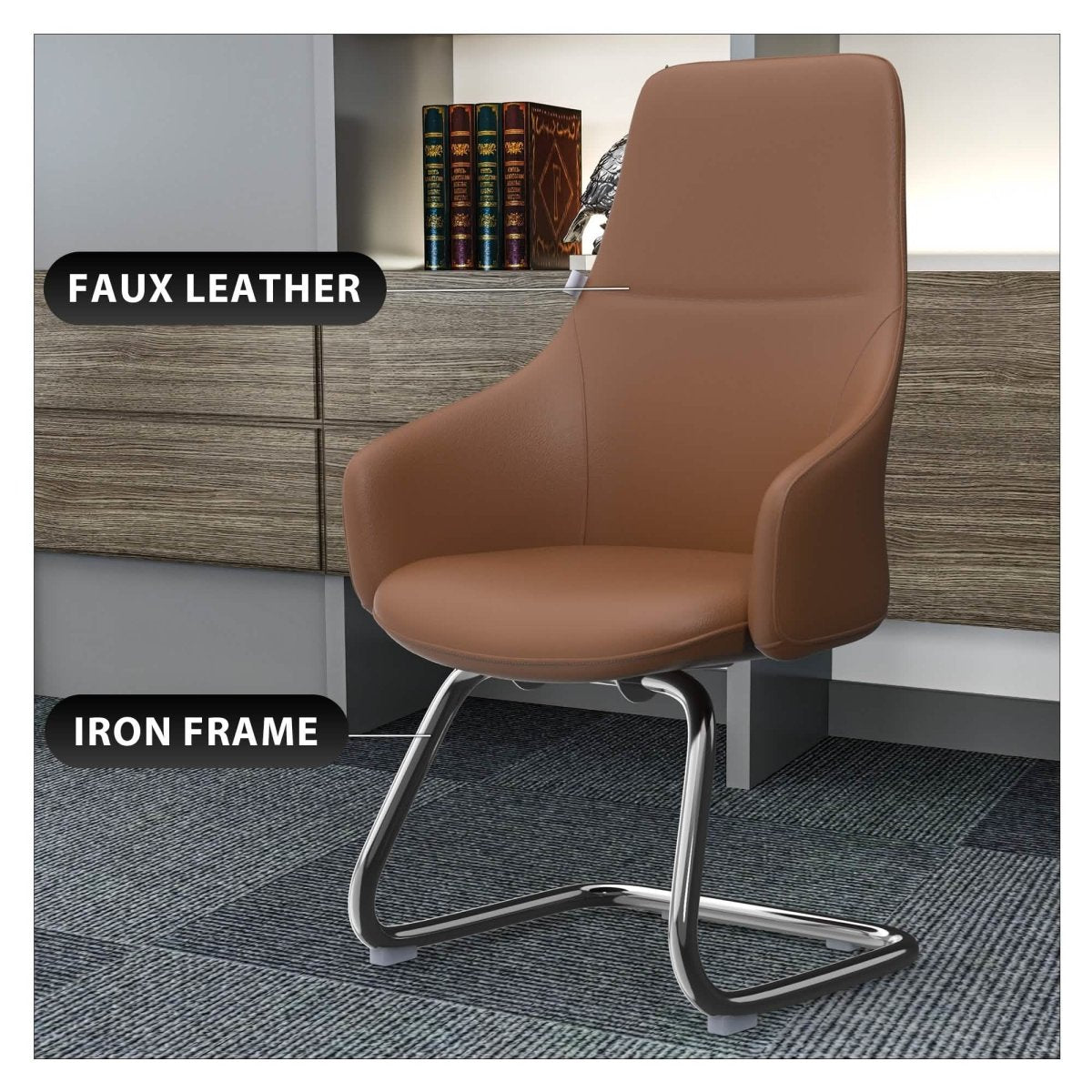 Celeste Leather Conference Office Chair with Upholstered Seat and Armrest