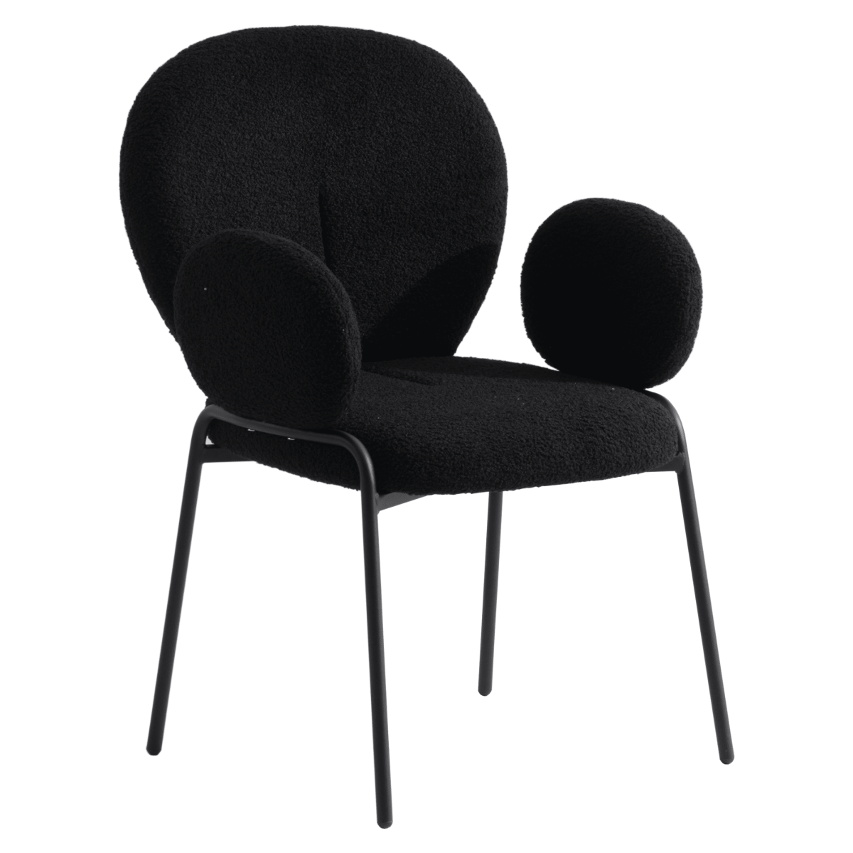 Celestial Boucle Dining Chair with Black Powder - Coated Iron Frame Set of 2