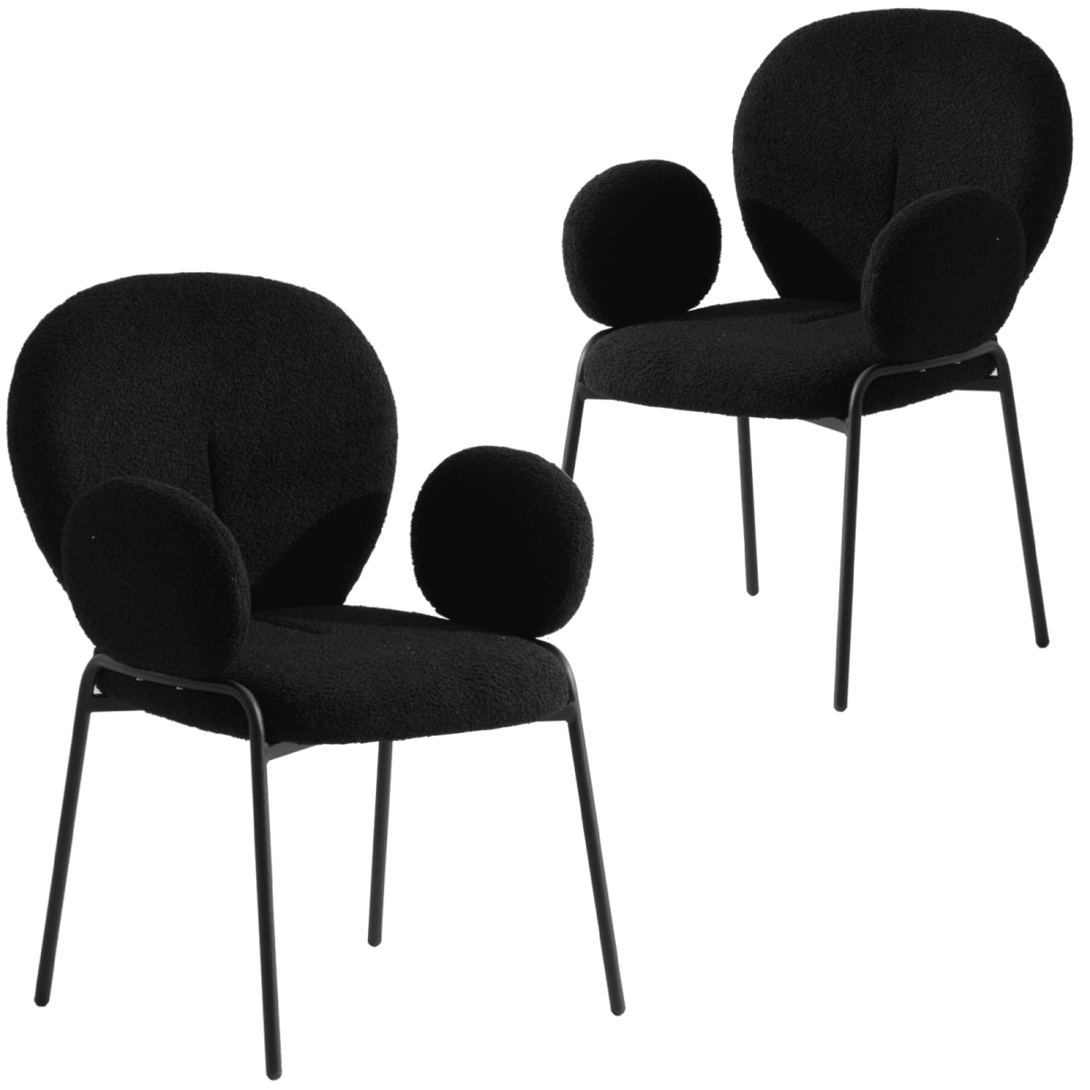Celestial Boucle Dining Chair with Black Powder - Coated Iron Frame Set of 2