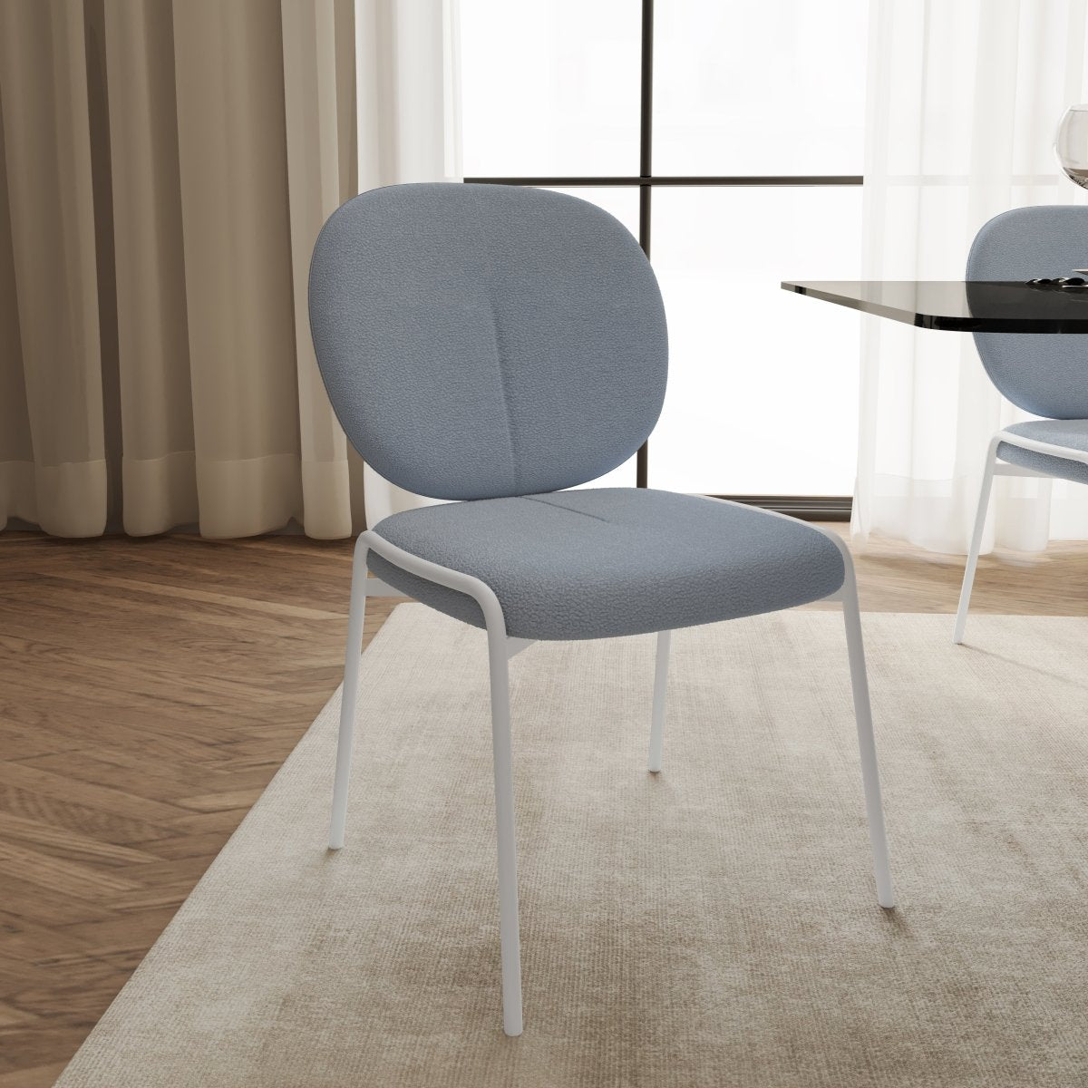 Celestial Modern Boucle Dining Side Chair with Black/White Powder Coated Iron Frame