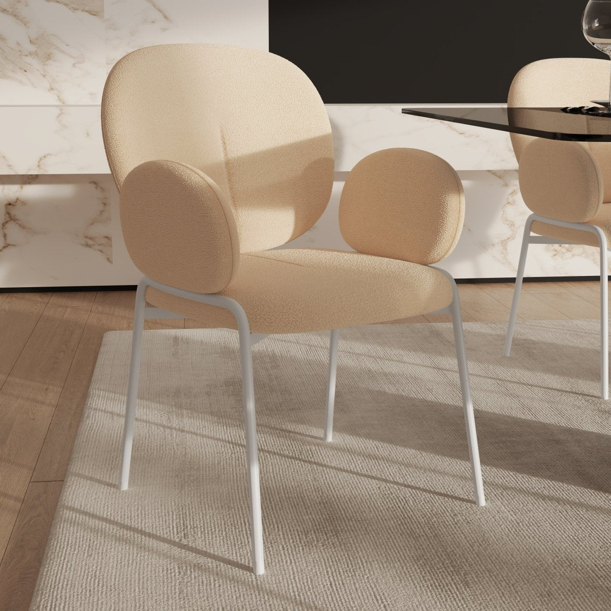 Celestial Modern Boucle Dining Side Chair with Black/White Powder Coated Iron Frame