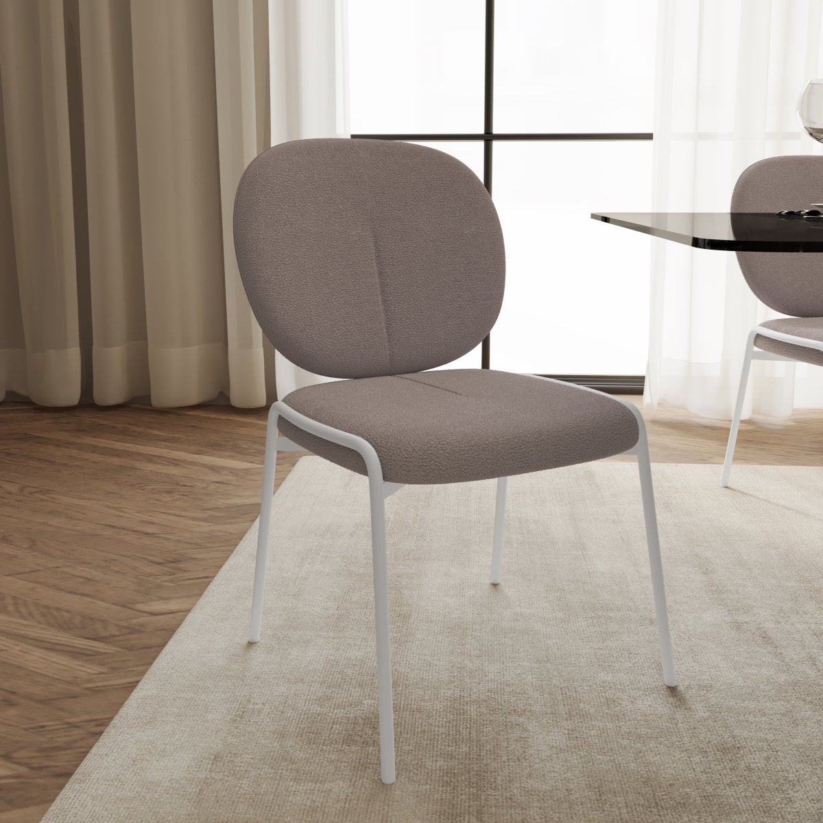 Celestial Modern Boucle Dining Side Chair with Black/White Powder Coated Iron Frame