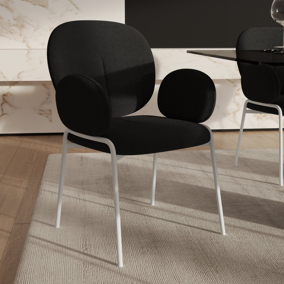 Celestial Modern Boucle Dining Side Chair with Black/White Powder Coated Iron Frame