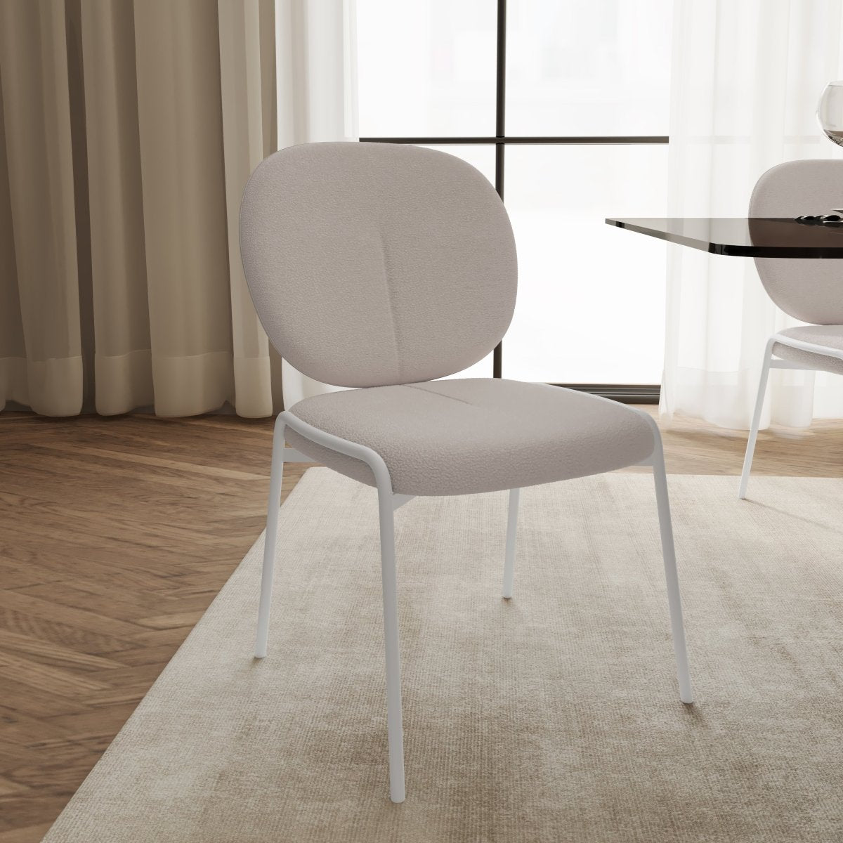 Celestial Modern Boucle Dining Side Chair with Black/White Powder Coated Iron Frame