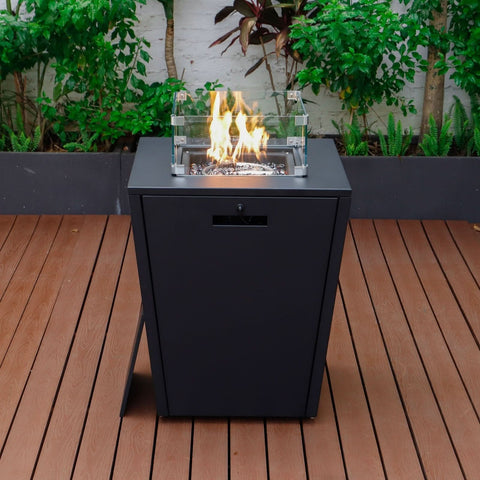 Chelsea Steel Fire Pit Table with Tempered Glass Wind Guard and Lid