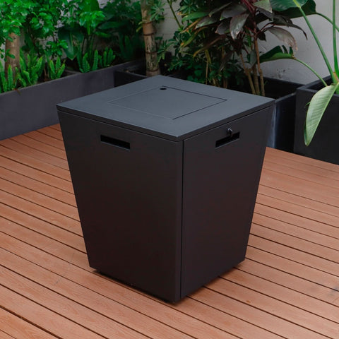 Chelsea Steel Fire Pit Table with Tempered Glass Wind Guard and Lid