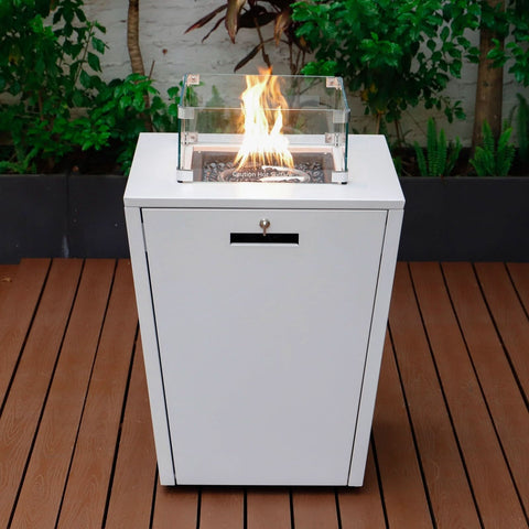 Chelsea Steel Fire Pit Table with Tempered Glass Wind Guard and Lid