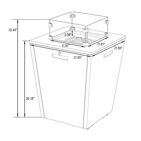Chelsea Steel Fire Pit Table with Tempered Glass Wind Guard and Lid