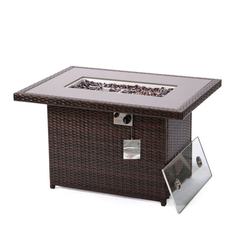 Mace Patio Modern Wicker Propane Fire Pit Table