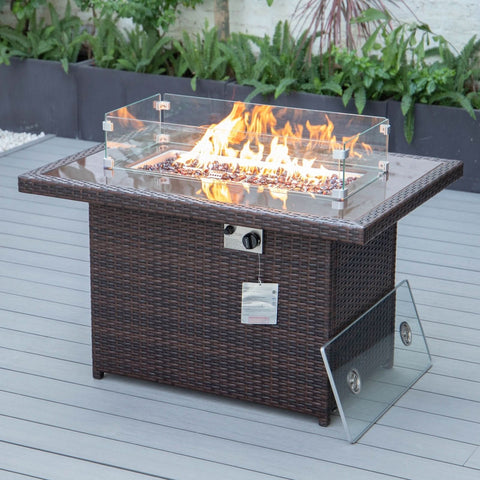 Mace Patio Modern Wicker Propane Fire Pit Table