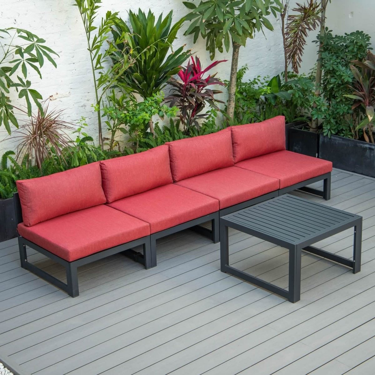 Chelsea 5 - Piece Middle Patio Chairs and Coffee Table Set Black Aluminum With Cushions