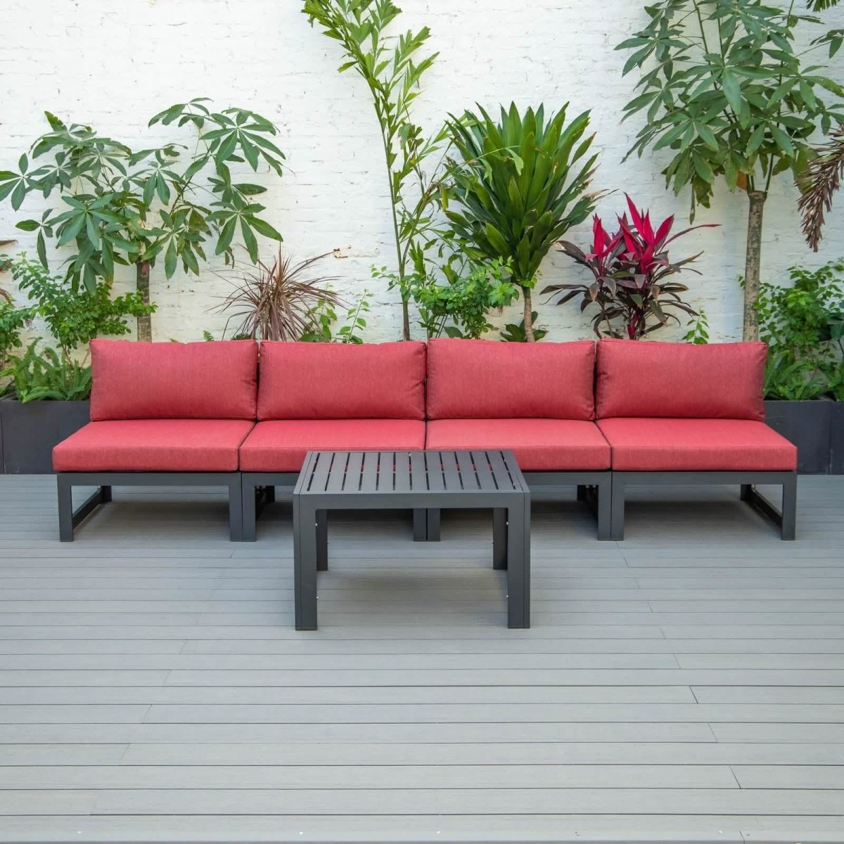Chelsea 5 - Piece Middle Patio Chairs and Coffee Table Set Black Aluminum With Cushions