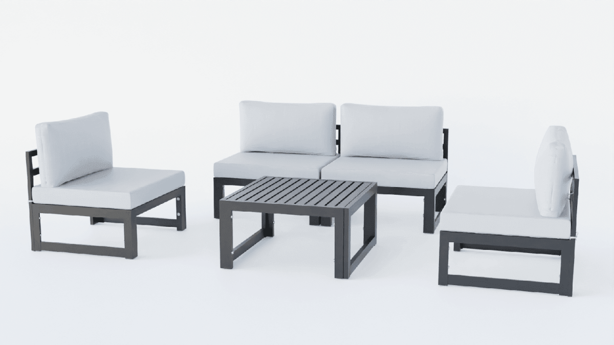 Chelsea 5 - Piece Middle Patio Chairs and Coffee Table Set Black Aluminum With Cushions