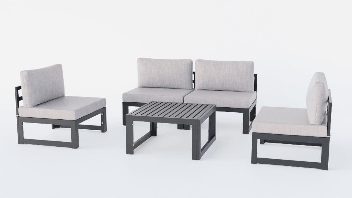 Chelsea 5 - Piece Middle Patio Chairs and Coffee Table Set Black Aluminum With Cushions