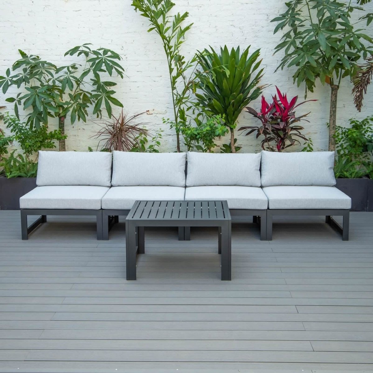 Chelsea 5 - Piece Middle Patio Chairs and Coffee Table Set Black Aluminum With Cushions