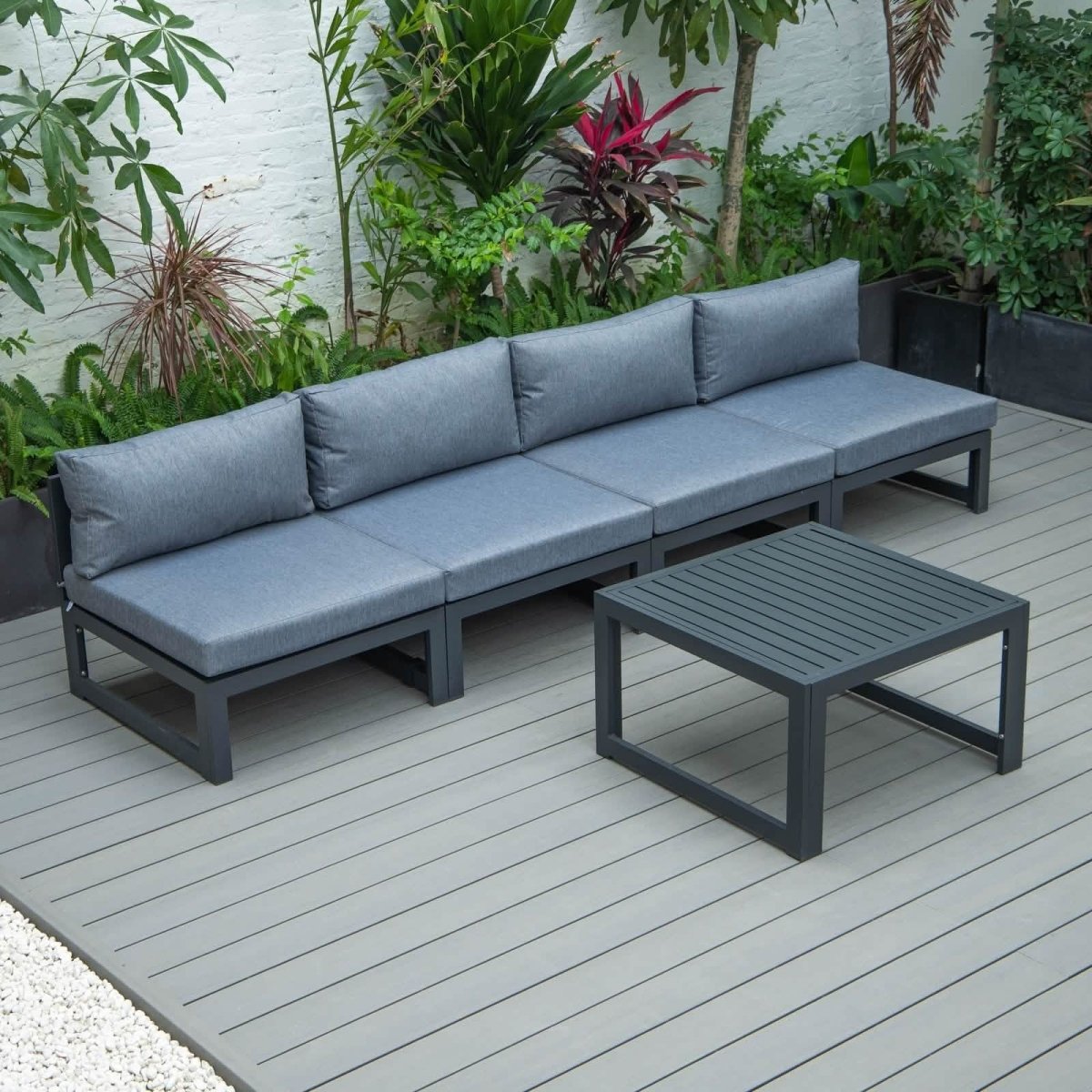 Chelsea 5 - Piece Middle Patio Chairs and Coffee Table Set Black Aluminum With Cushions