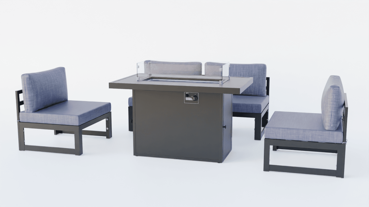 Chelsea 5 - Piece Middle Patio Chairs and Fire Pit Table Set Black Aluminum With Cushions