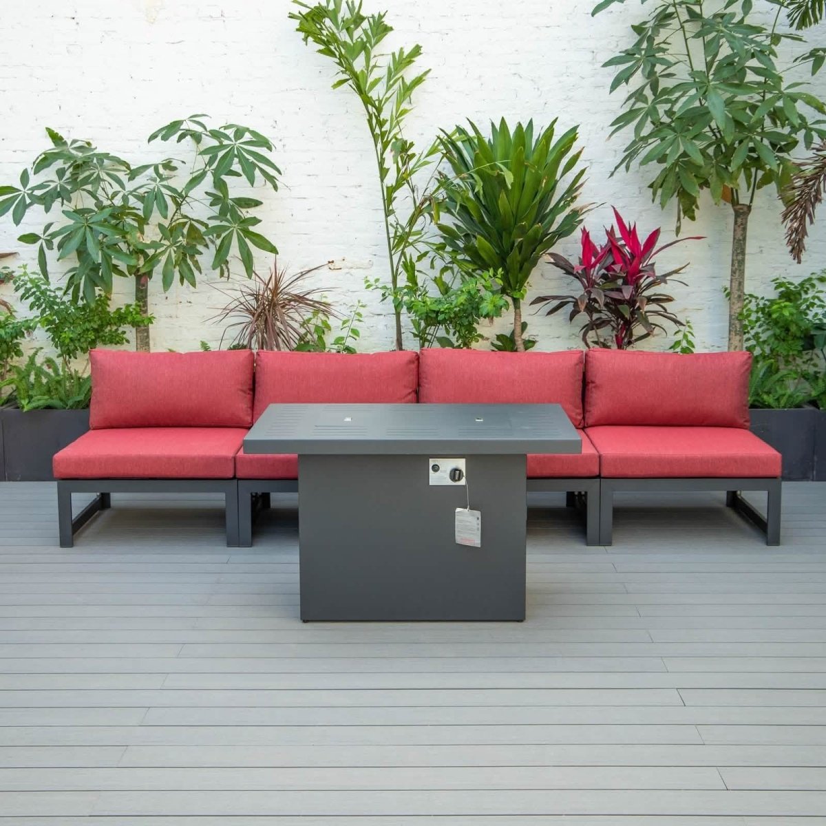 Chelsea 5 - Piece Middle Patio Chairs and Fire Pit Table Set Black Aluminum With Cushions