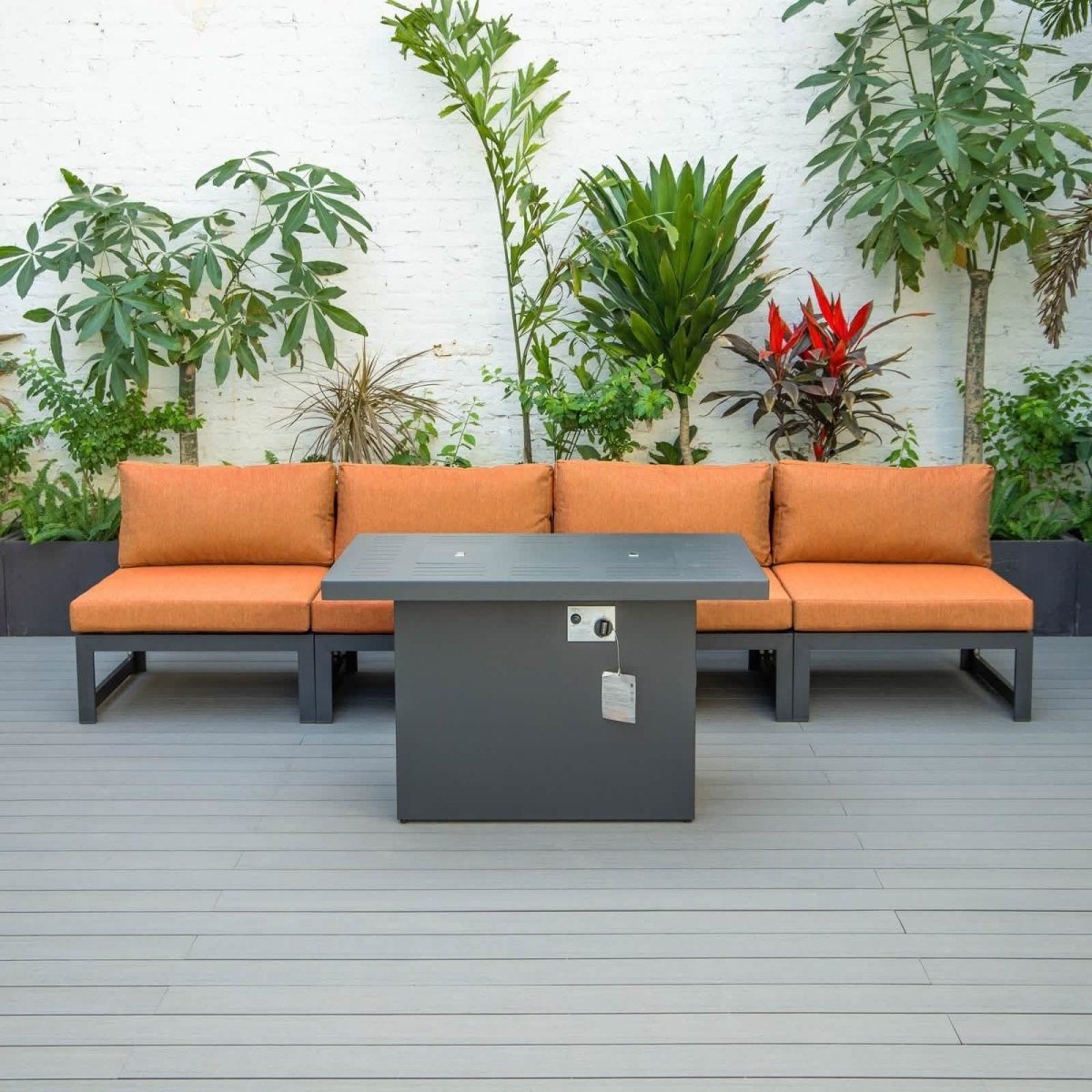 Chelsea 5 - Piece Middle Patio Chairs and Fire Pit Table Set Black Aluminum With Cushions