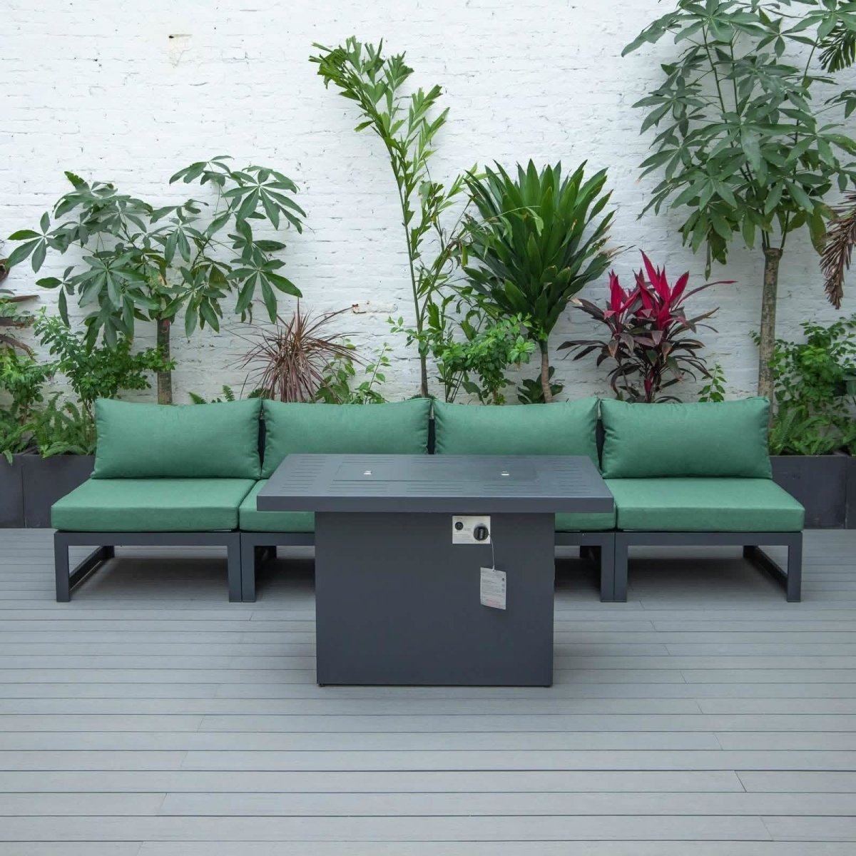 Chelsea 5 - Piece Middle Patio Chairs and Fire Pit Table Set Black Aluminum With Cushions