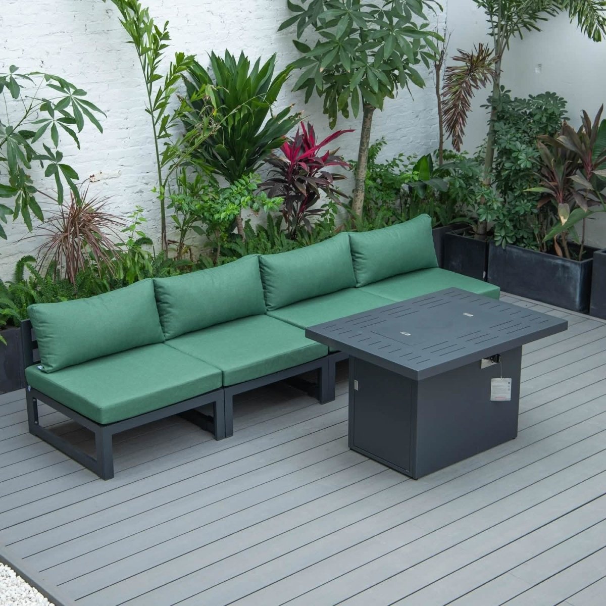 Chelsea 5 - Piece Middle Patio Chairs and Fire Pit Table Set Black Aluminum With Cushions
